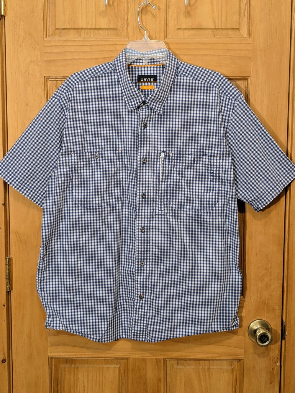Orvis Active Fit Shirt Button Down SS Men’s XL Blue White Plaid Fishing Hiking